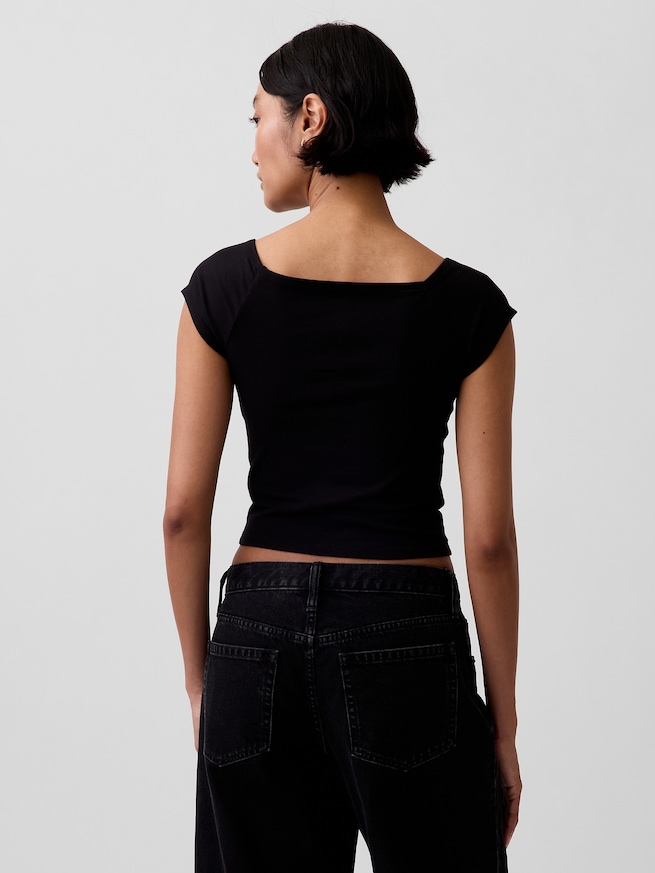 クロースニット ジャージー オフショルダー クロップドTシャツ-2