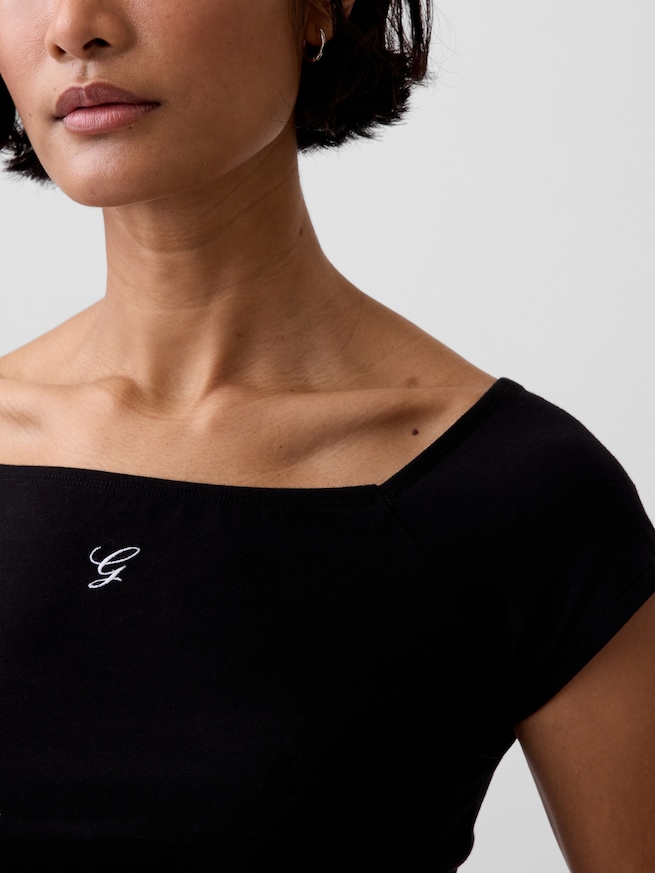 クロースニット ジャージー オフショルダー クロップドTシャツ-4