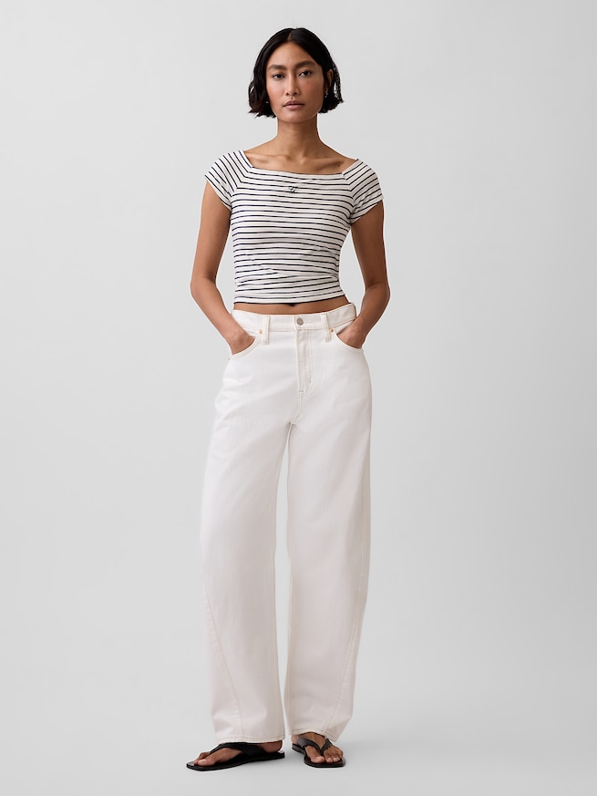 クロースニット ジャージー オフショルダー クロップドTシャツ-1