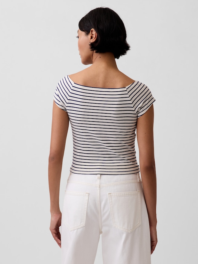 クロースニット ジャージー オフショルダー クロップドTシャツ-2