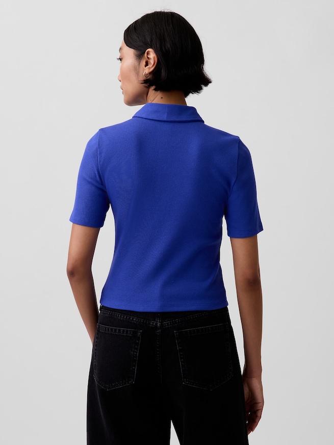 リブ クロップド GAPロゴ ジップアップ ポロシャツ-2