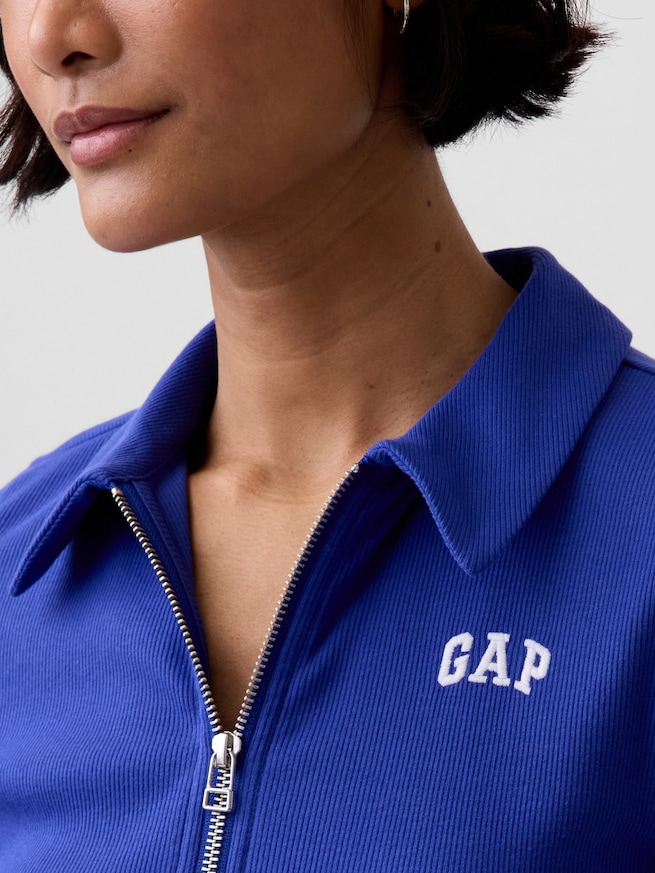 リブ クロップド GAPロゴ ジップアップ ポロシャツ-3