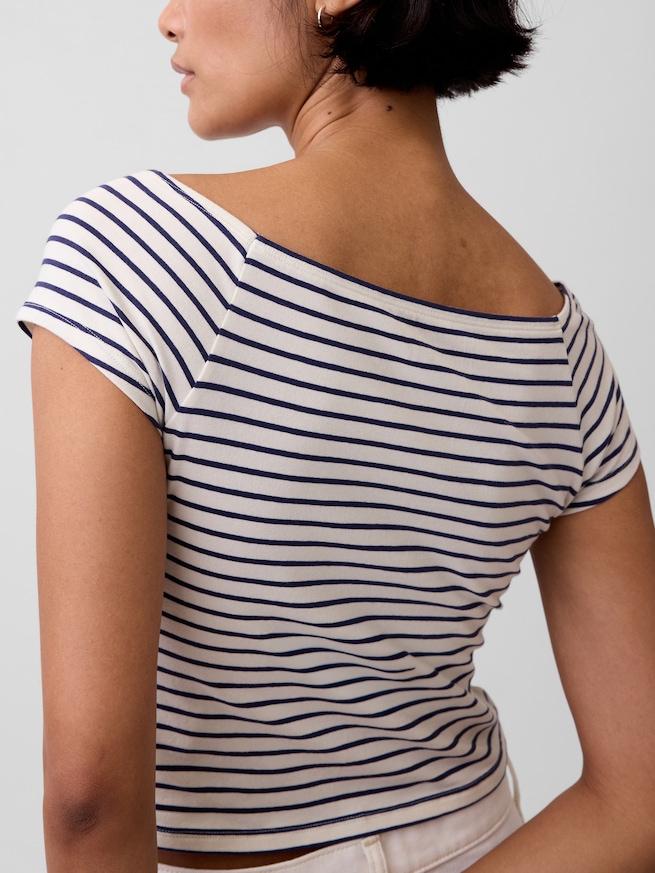 クロースニット ジャージー オフショルダー クロップドTシャツ-4