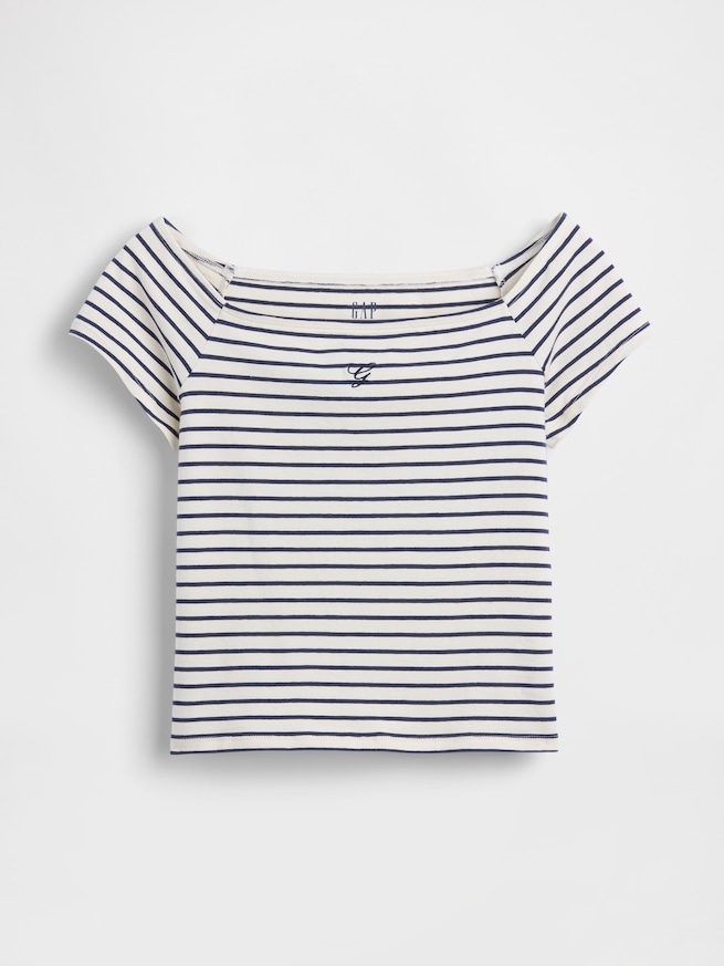 クロースニット ジャージー オフショルダー クロップドTシャツ-5