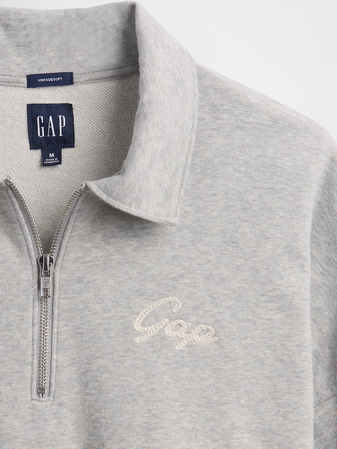 ヴィンテージソフト フレンチテリー オーバーサイズ GAPロゴ クロップド ハーフジップ プルオーバー-3