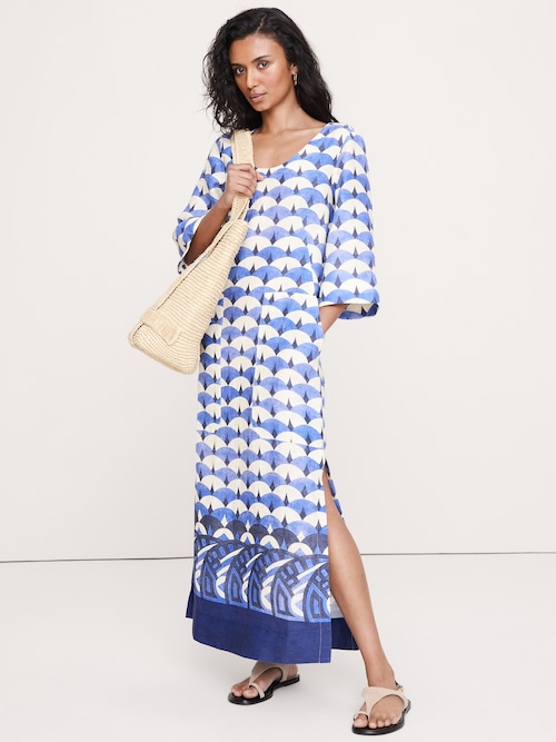 リネン スクープネック マキシドレス