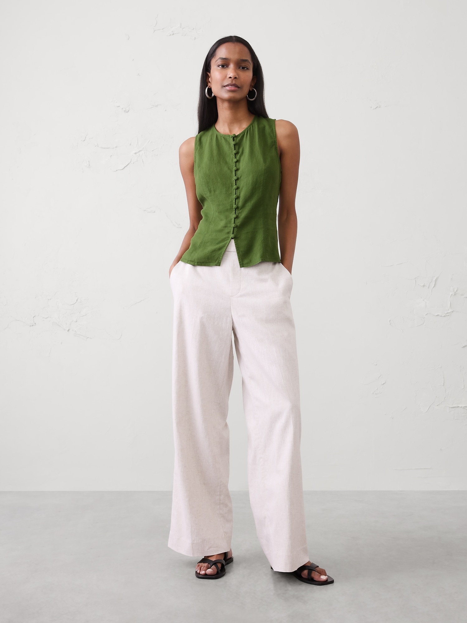 Linen-Rayon Tie-Back Top