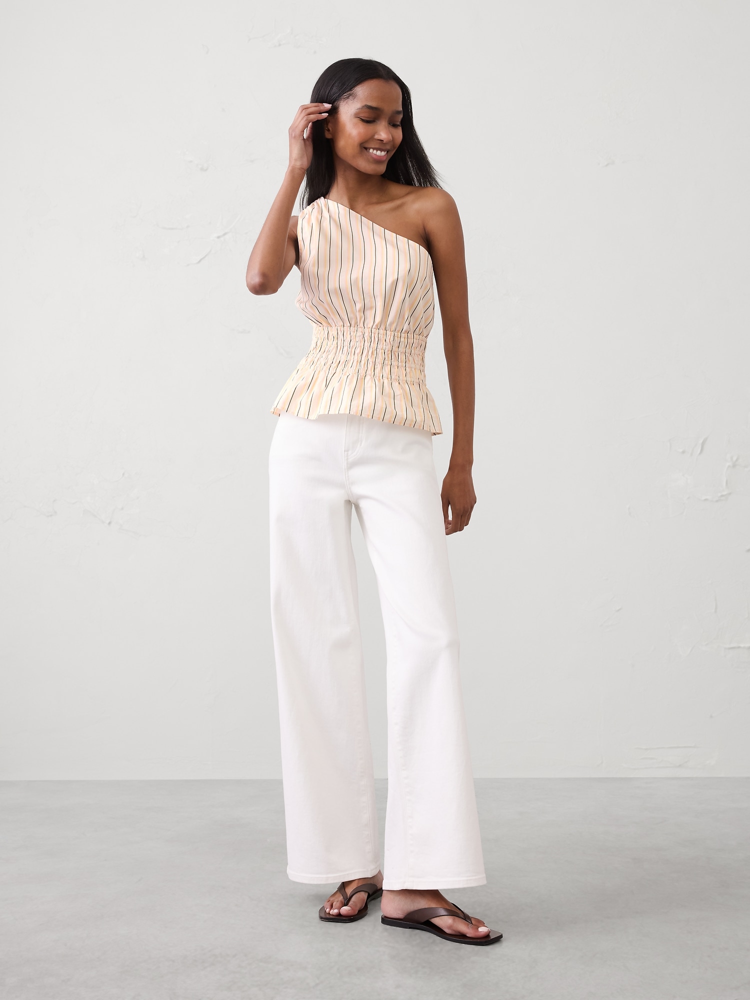 Voile One-Shoulder Smocked Top