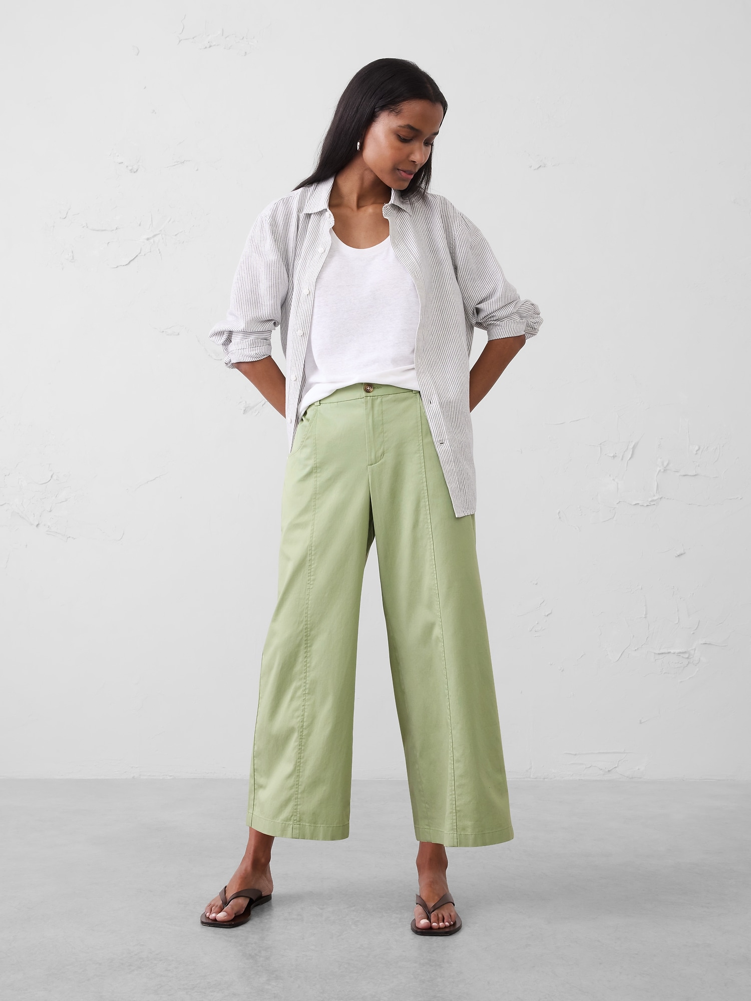 Wide-Leg Mid-Rise Lightweight Twill Cropped Trouser