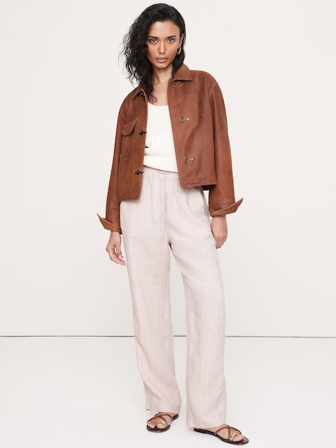 PANTALON DROIT À TAILLE EXTENSIBLE EN LIN ESCAPADE