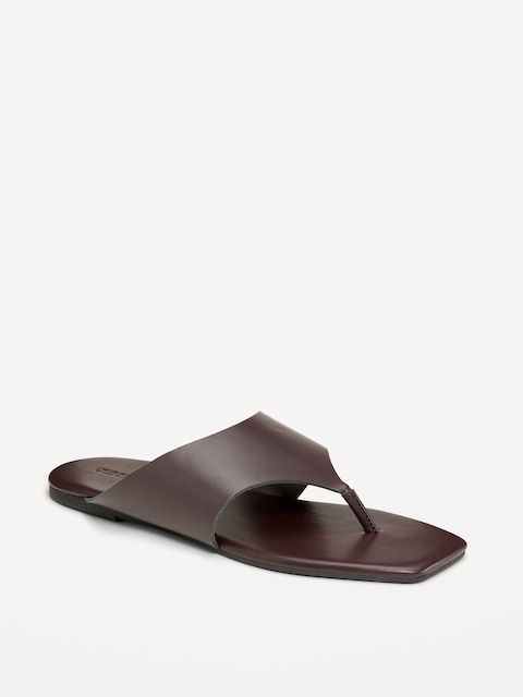 Faux-Leather Wide Thong Sandal for Women