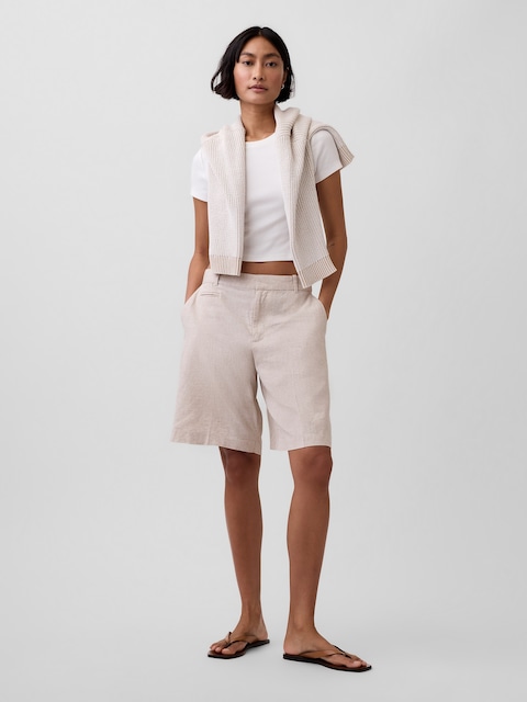 9" Low Rise Linen-Blend Trouser Shorts