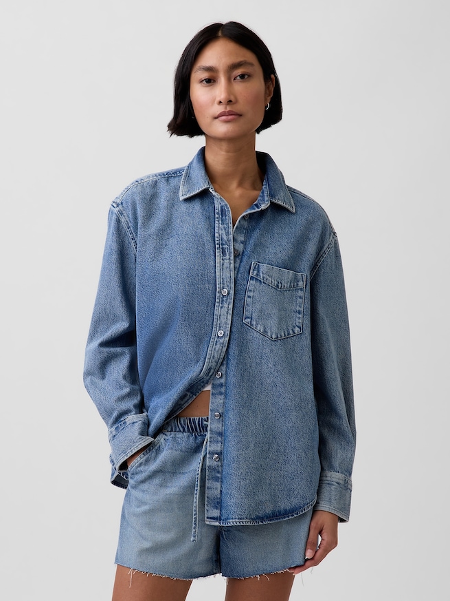 ウルトラソフトデニム オーバーサイズシャツ-0