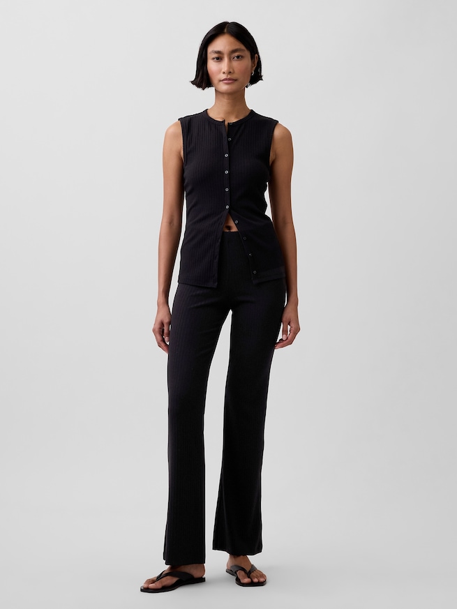 モダン ワイド リブ フロントボタン トップス-1