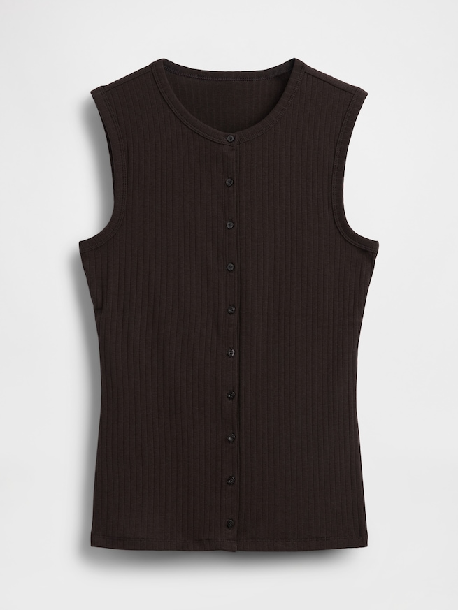 モダン ワイド リブ フロントボタン トップス-4