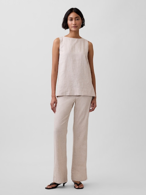 Low Rise Linen-Blend Flare Pants