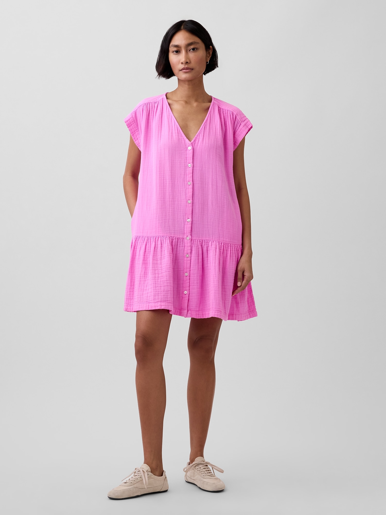 Cotton Gauze V-Neck Tunic Dress