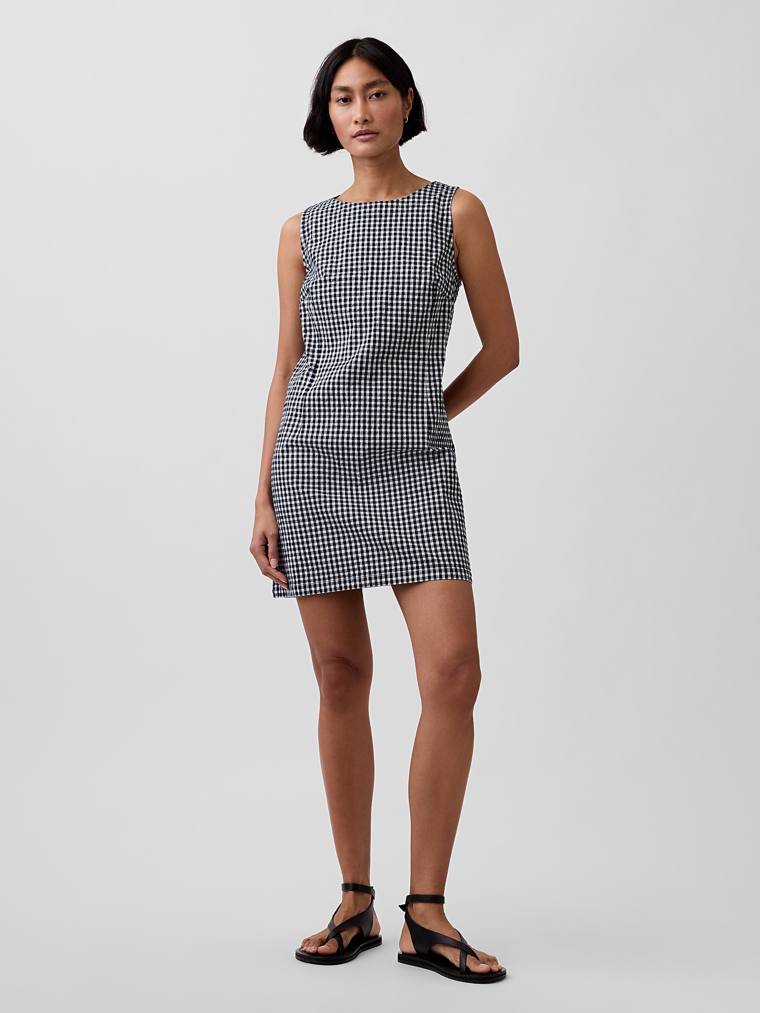Gingham Denim Shift Mini Dress