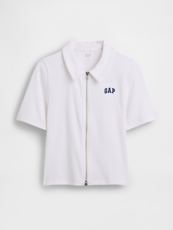 リブ クロップド GAPロゴ ジップアップ ポロシャツ-4