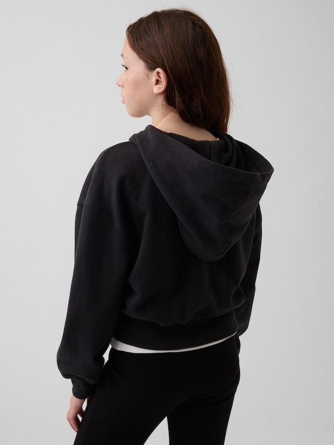 ヴィンテージソフト フレンチテリー オーバーサイズ クロップド GAPロゴ ジップアップパーカー (キッズ)-2