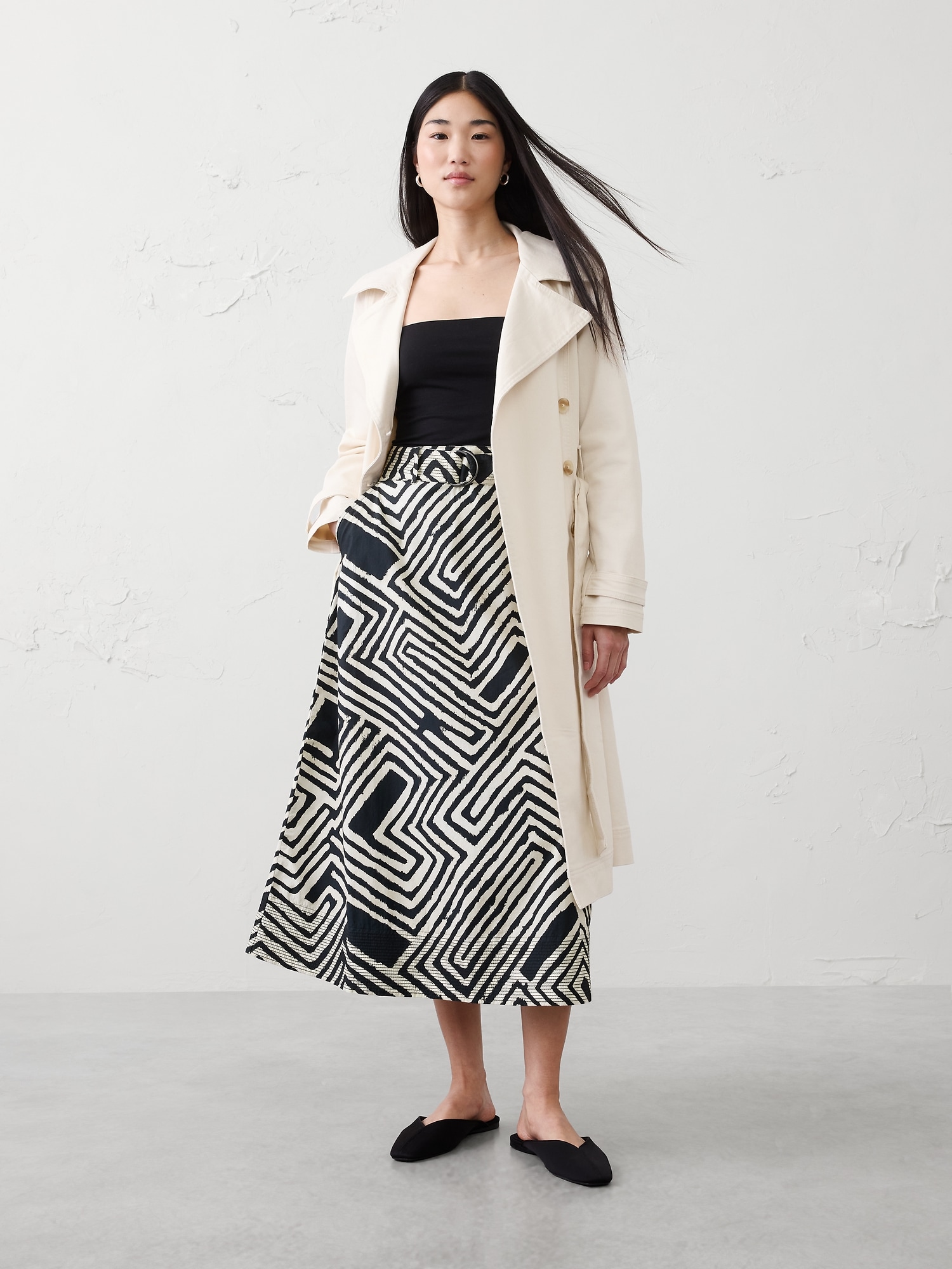 Trapunto Circle-Cut Midi Skirt
