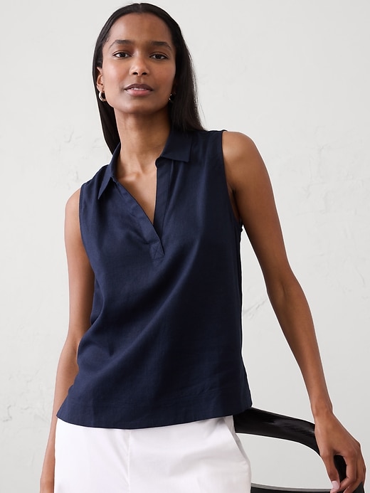 Linen-Blend Popover Top | Banana Republic Factory