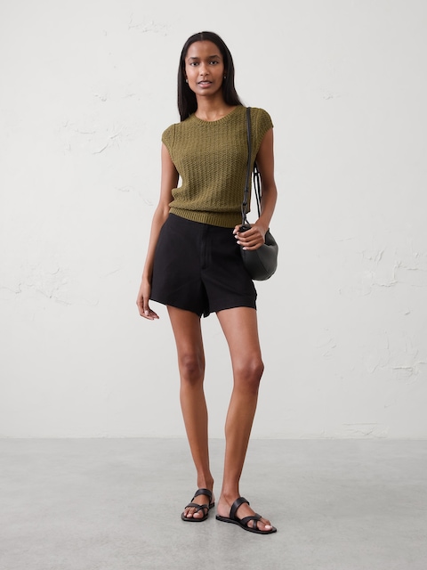 SHORT À TAILLE HAUTE EN MÉLANGE DE LIN