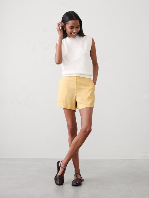 SHORT À TAILLE HAUTE EN MÉLANGE DE LIN