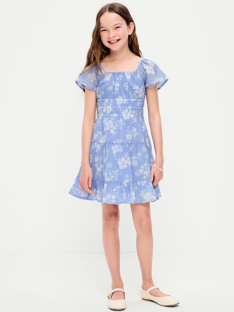 Fit and Flare Crinkle Gauze Tiered Dress for Girls