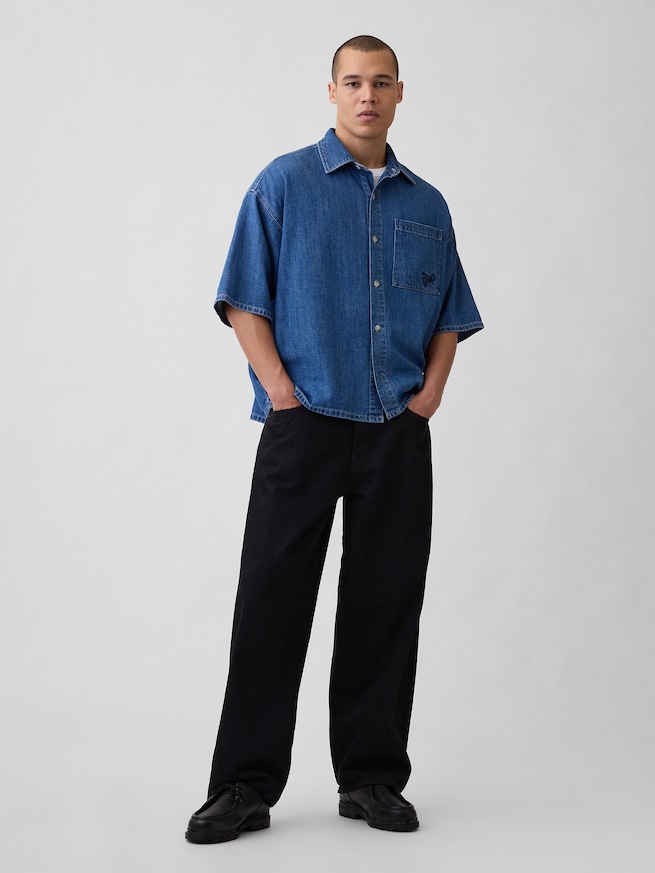 デニム オーバーサイズ ストレートヘムシャツ-1