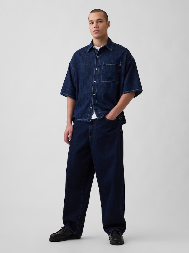 デニム オーバーサイズ ストレートヘムシャツ-1