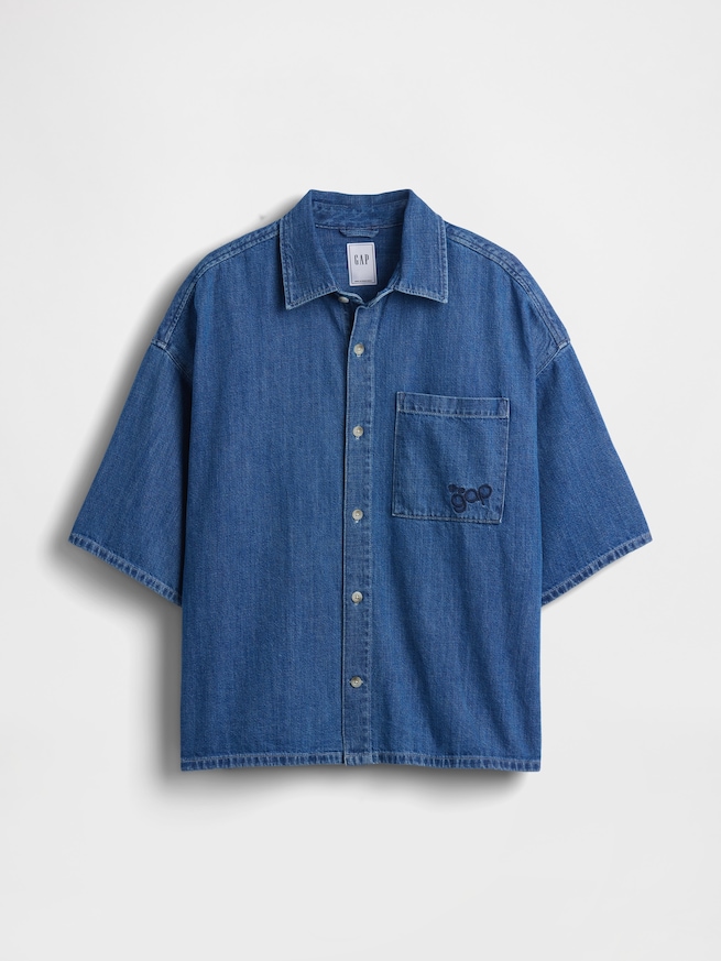 デニム オーバーサイズ ストレートヘムシャツ-4