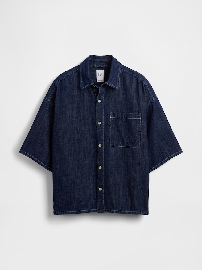 デニム オーバーサイズ ストレートヘムシャツ-4