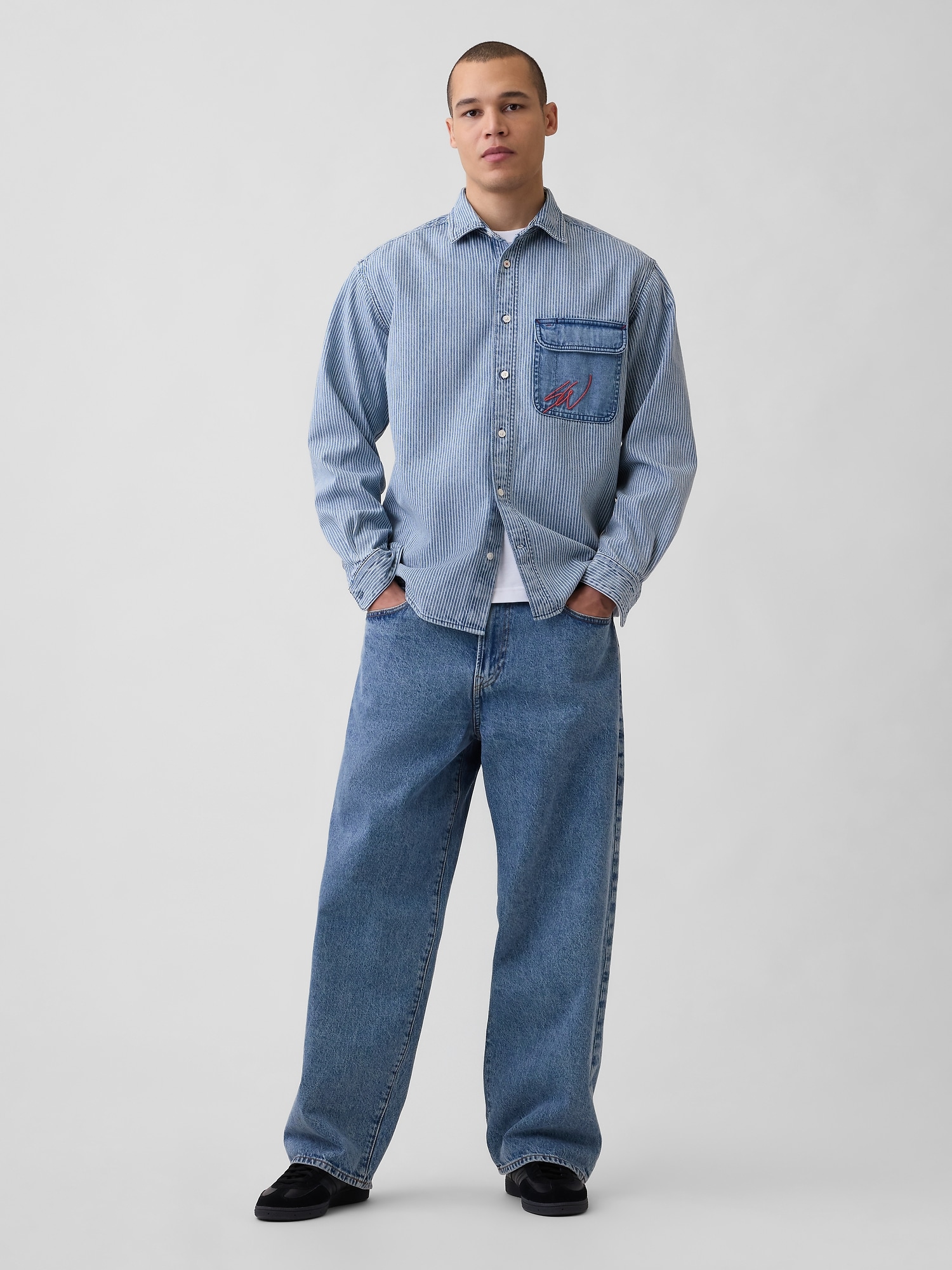 デニムシャツ CAMBIO（カンビオ） シャツ ms5736-Leopard Accent Denim Shirts