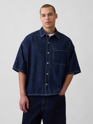 デニム オーバーサイズ ストレートヘムシャツ