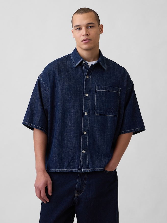 デニム オーバーサイズ ストレートヘムシャツ-0