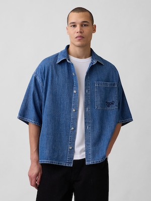 デニム オーバーサイズ ストレートヘムシャツ