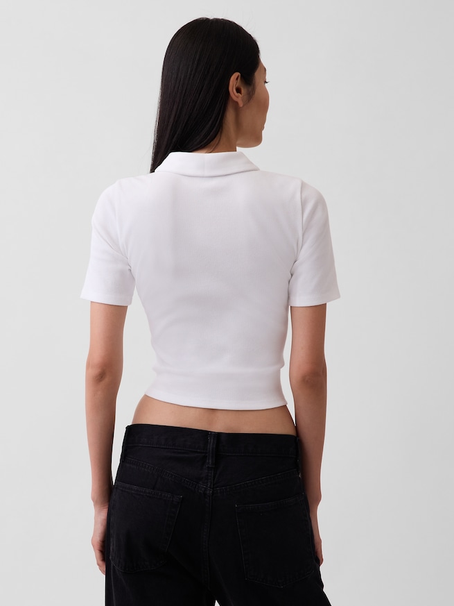 リブ クロップド GAPロゴ ジップアップ ポロシャツ-2