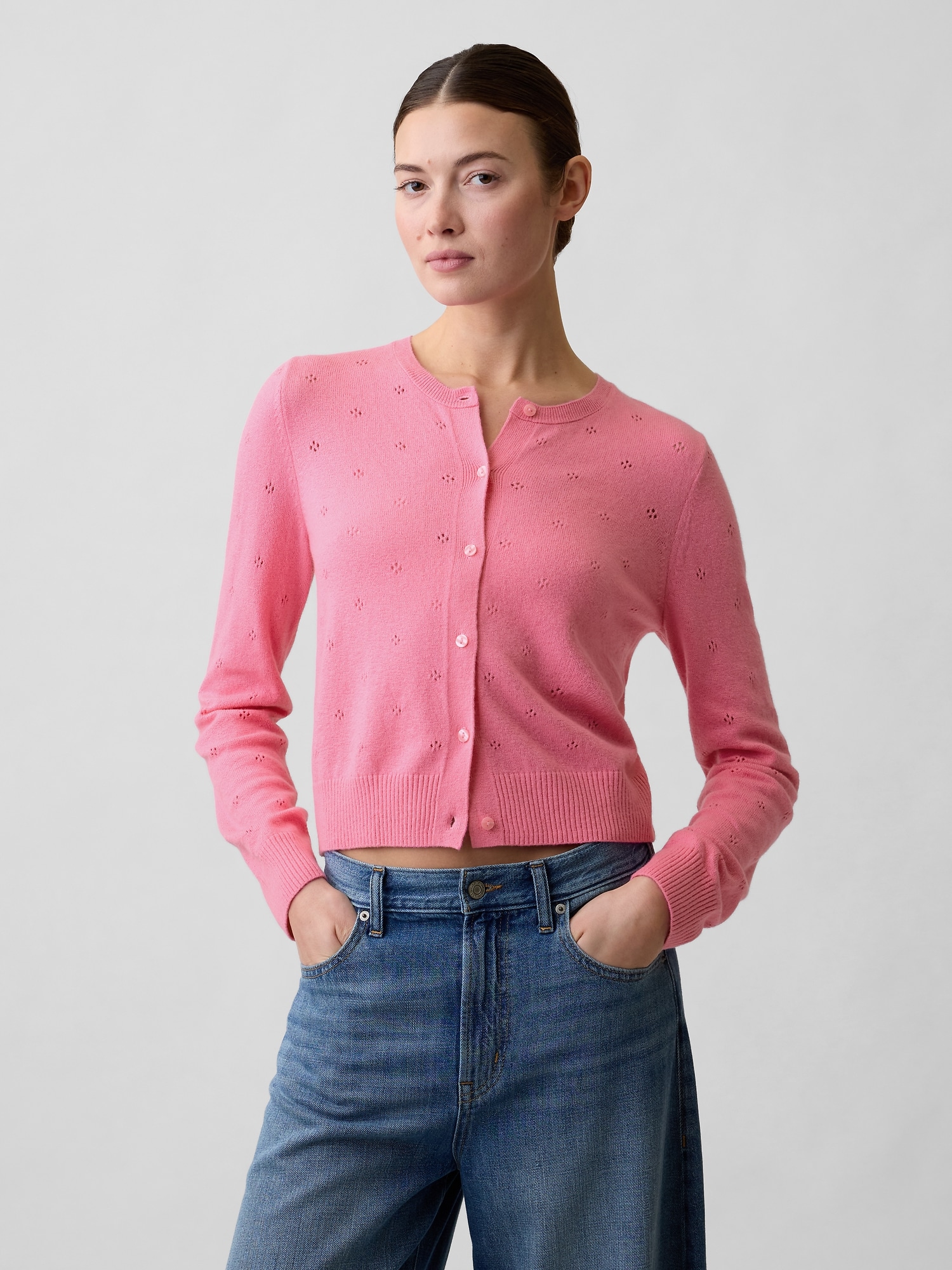 CashSoft Pointelle Cardigan
