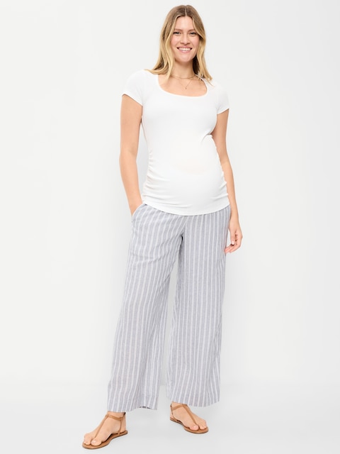 Maternity Rollover Waist Linen-Blend Wide-Leg Pants - Multi