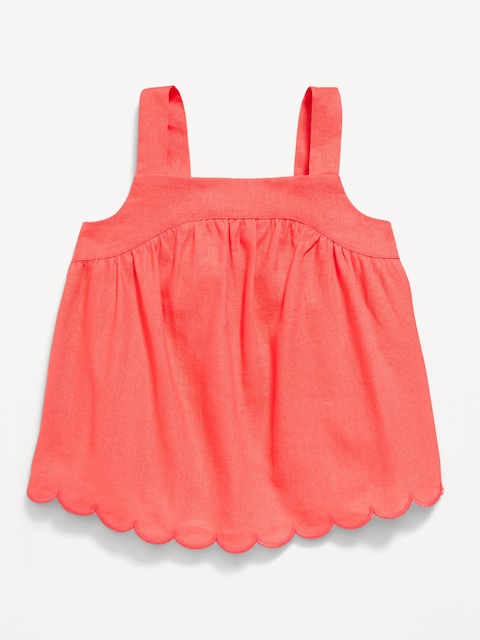 Sleeveless Linen-Blend Scalloped-Hem Top for Toddler Girls