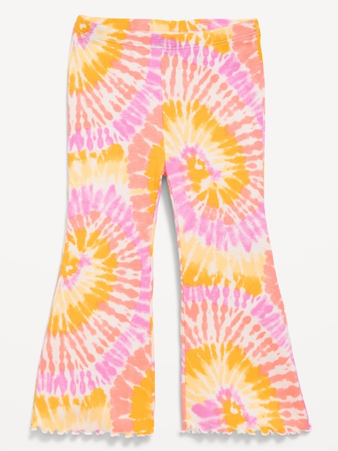 Ribbed Flare-Leg Leggings for Toddler Girls - Pink Multi Tie
