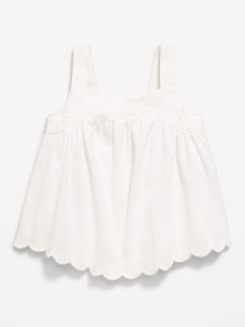 Sleeveless Linen-Blend Scalloped-Hem Top for Toddler Girls