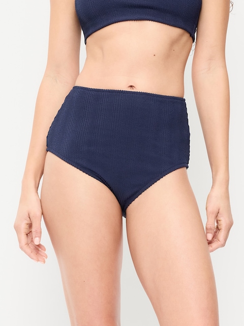 High-Waisted Ribbed Bikini Swim Bottoms