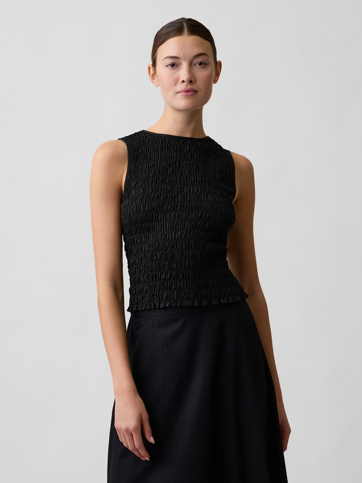 Smocked Sleeveless Boatneck Top