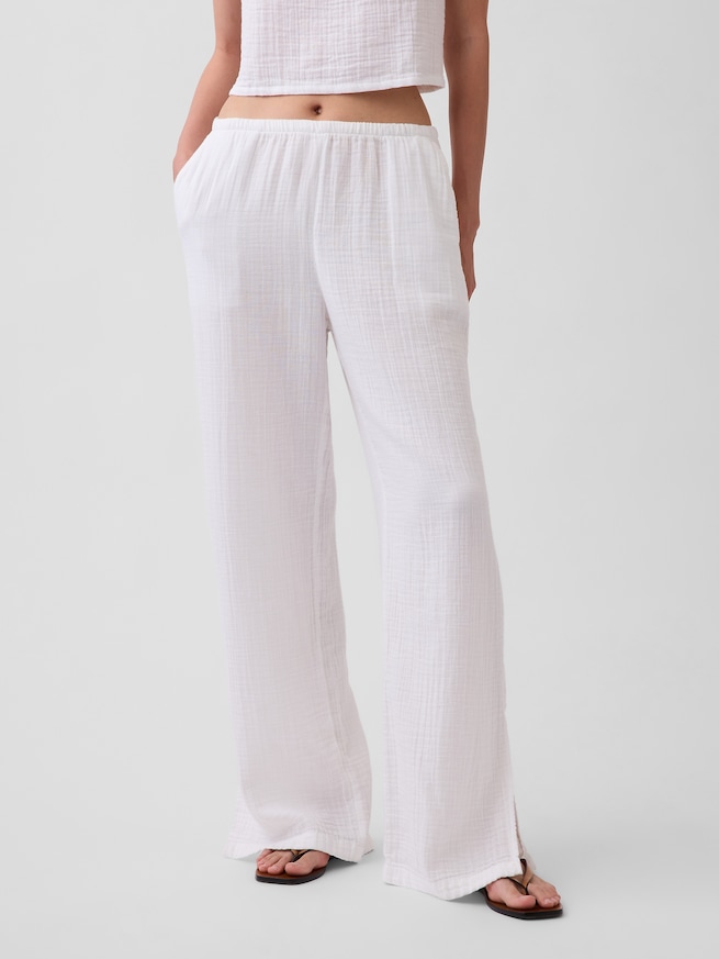 コットンガーゼ イージーウエスト スプリットヘム パンツ-1