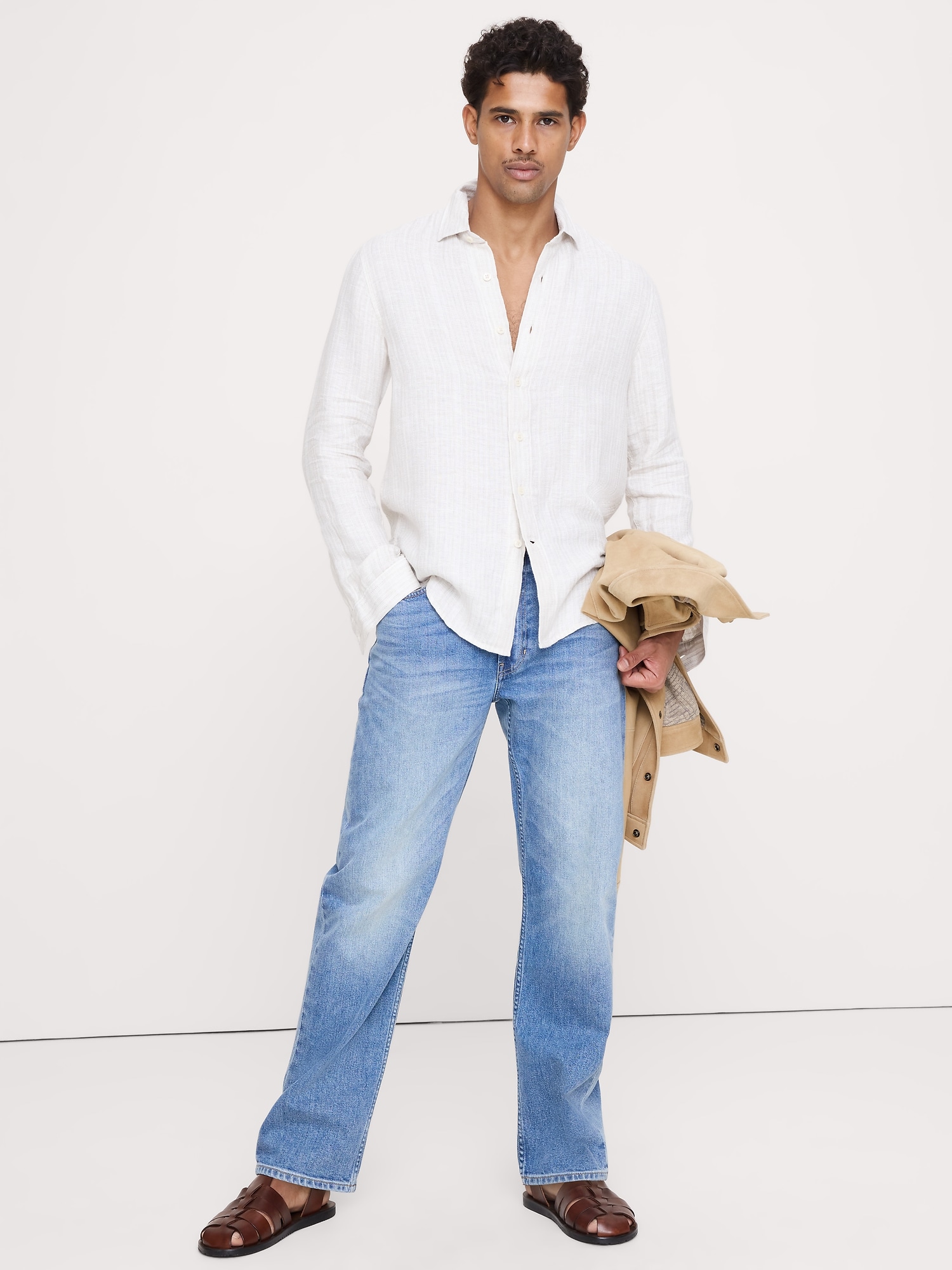 スタンダードフィット テクスチャード リネンコットン シャツ-0