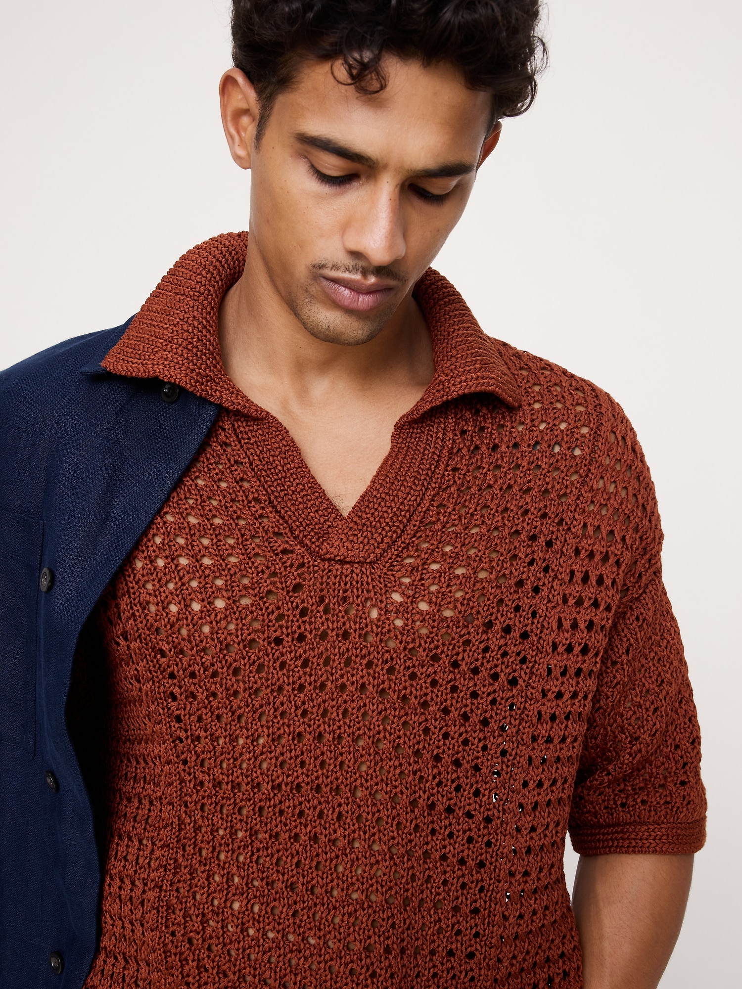 Crochet Cotton Sweater Polo