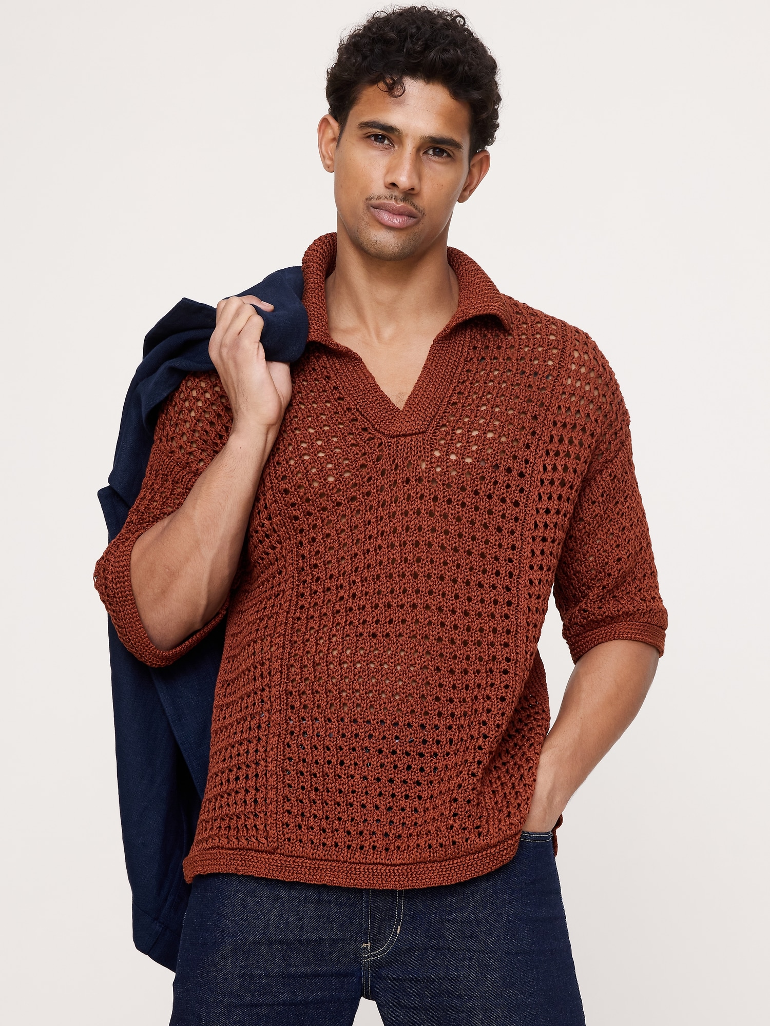 Crochet Cotton Sweater Polo