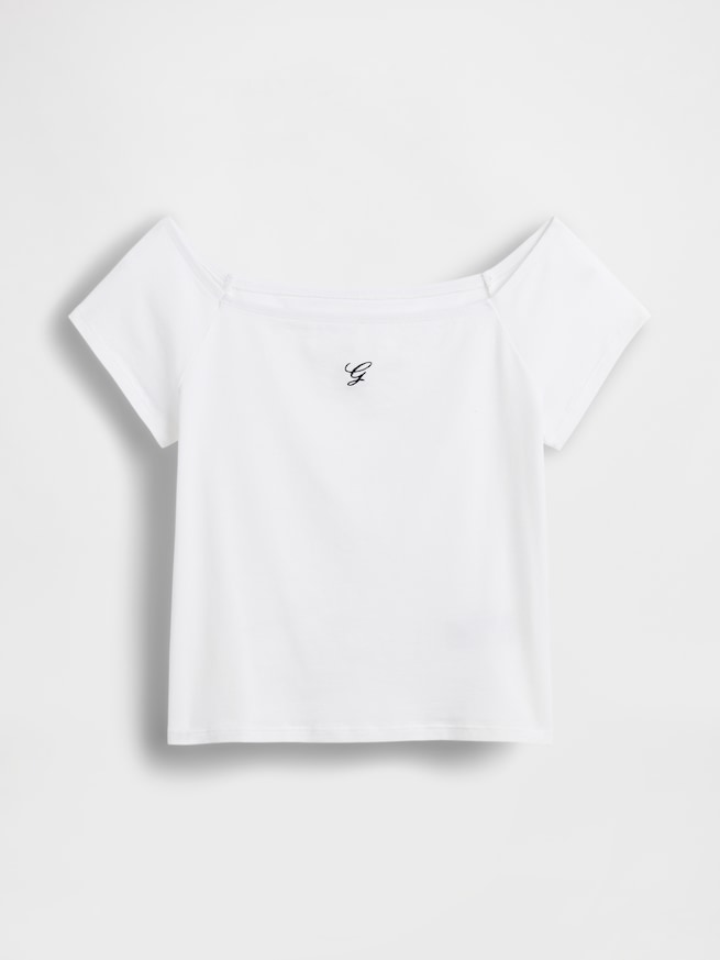 クロースニット ジャージー オフショルダー クロップドTシャツ-4